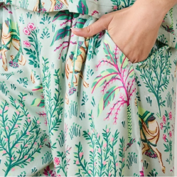 Printfresh Eco Satin Wildest Dreams Pants in Camel's Courtyard Avocado Green - Picture 2 of 10